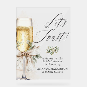Champagne Let's Toast Winter Bridal Shower Welcome Acrylic Sign