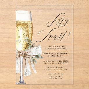 Champagne Let's Toast Winter Engagement Acrylic Invitations
