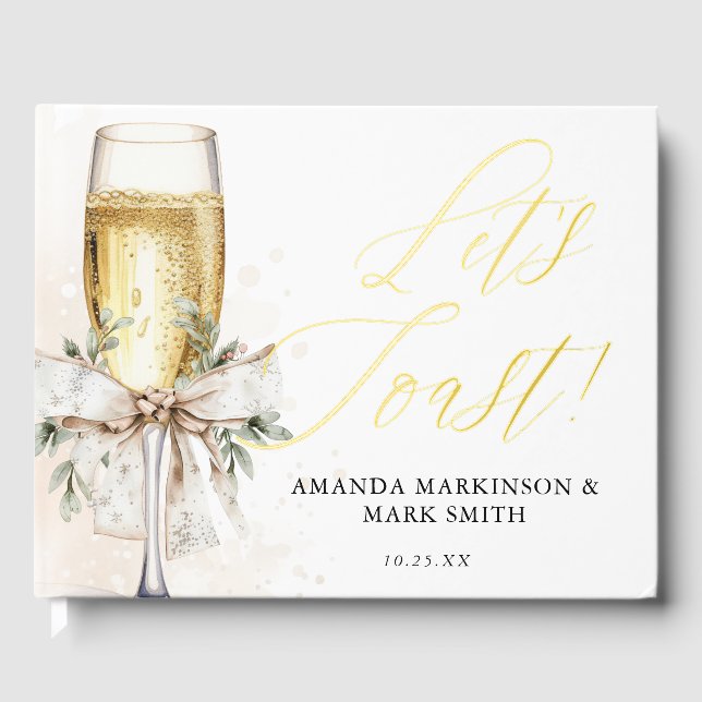 Champagne Let's Toast Winter Engagement Guest Book (Front)