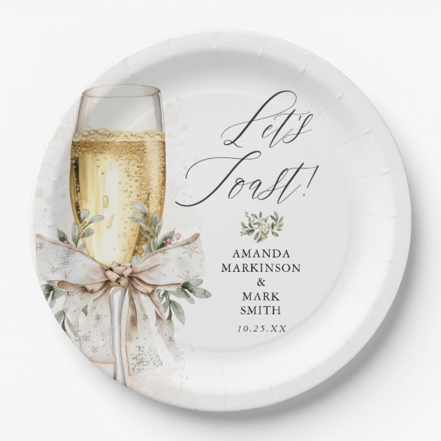 Champagne Let's Toast Winter Engagement Paper Plate (Front)