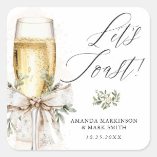 Champagne Let's Toast Winter Engagement Square Sticker