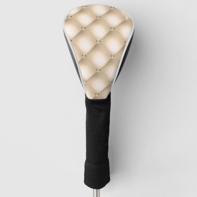 Champagne Light Brown Tufted Small Square Golf Head Cover (Front)