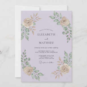 Champagne Lilac Foliage Grey Eucalyptus Wedding Invitation