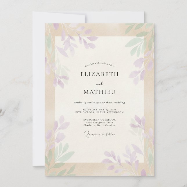 Champagne Lilac Foliage Soft Eucalyptus Wedding Invitation (Front)