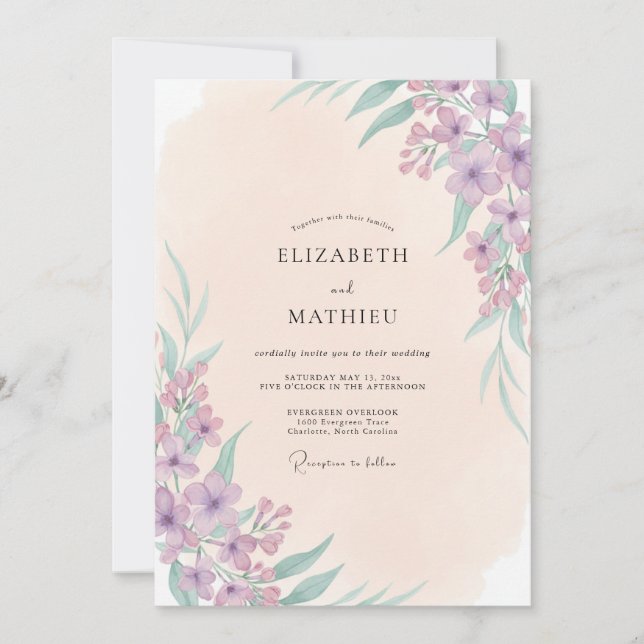 Champagne Lilac Wildflower Wedding Invitation (Front)