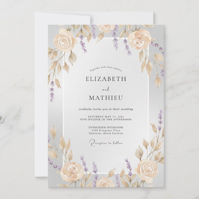 Champagne Lilac Wreath Wedding Invitation (Front)