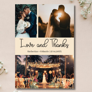 Champagne Love & Thanks Three Photo Wedding Card