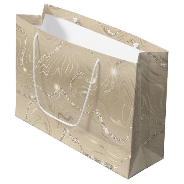 Champagne Luxury Background Beige Glitter Large Gift Bag (Front Angled)