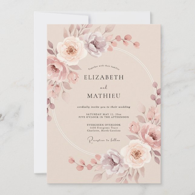 Champagne Mauve Peony Wedding Invitation (Front)