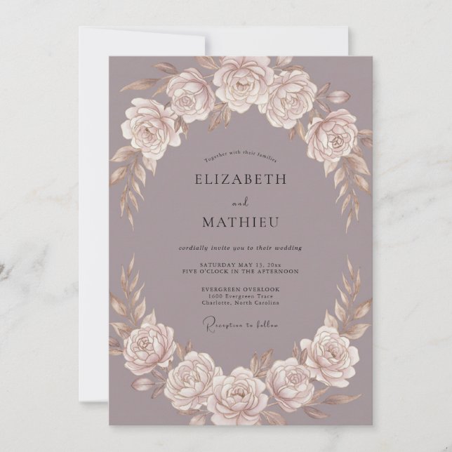 Champagne Mauve Rose Wedding Invitation (Front)