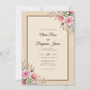 Champagne Mauve Succulent Eucalyptus Wedding Invitation