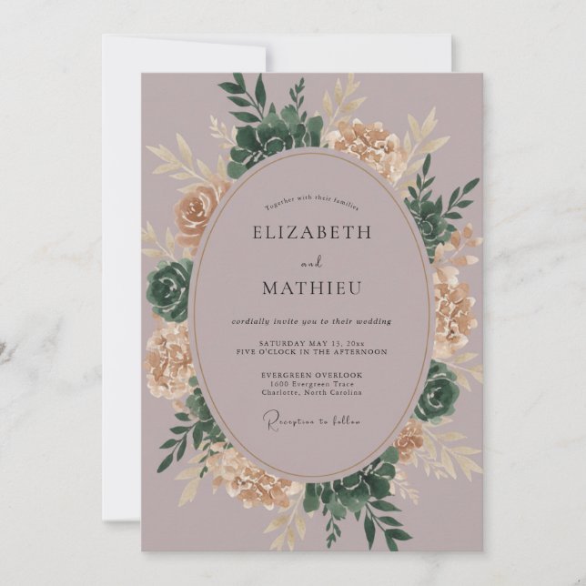 Champagne Mauve Wreath Wedding Invitation (Front)