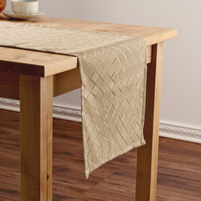Champagne Metallic Diamond Patterns Short Table Runner (In Situ)