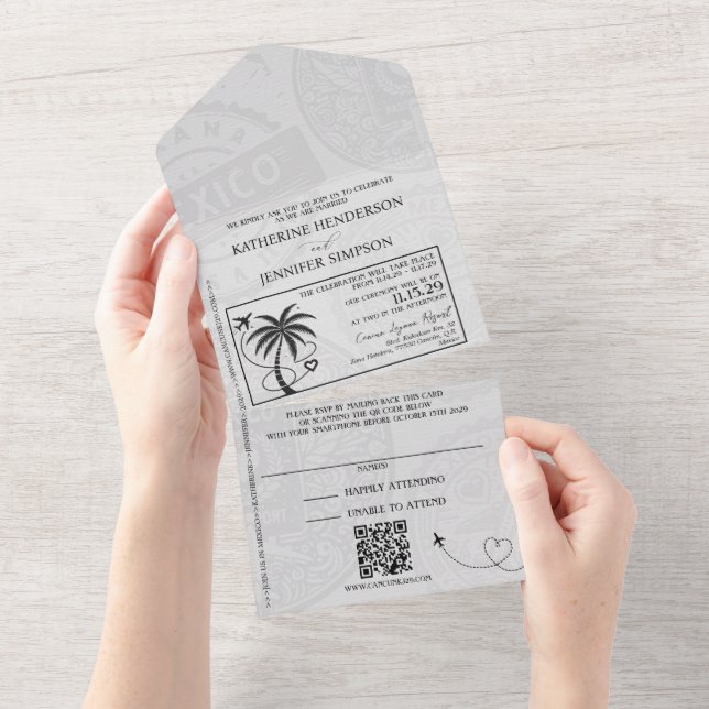 Champagne Mexico Passport Wedding All In One Invitation (Tearaway)