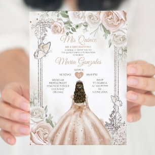 Champagne Mis Quince 15 Anos Silver Crown Glitter Invitation