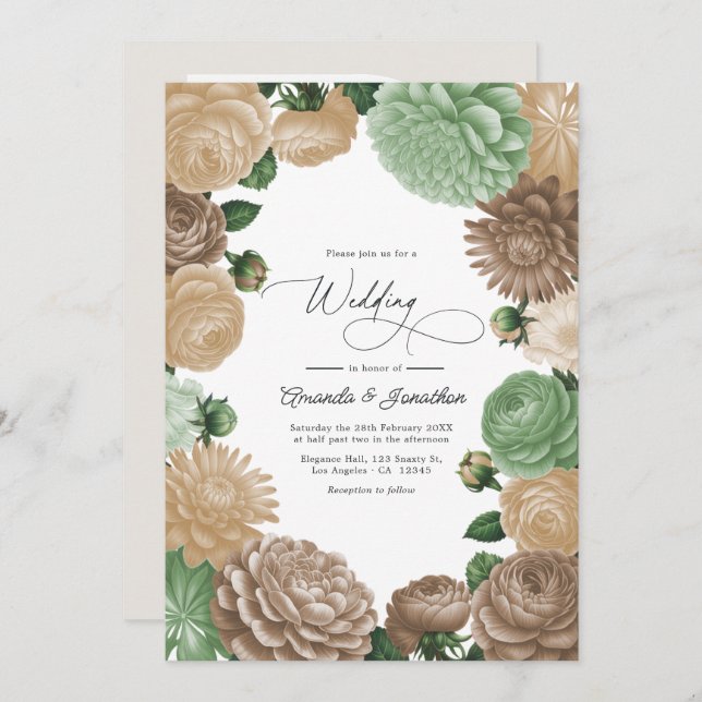 Champagne Mist, Willow Sage & Pebble Taupe Wedding Invitation (Front/Back)