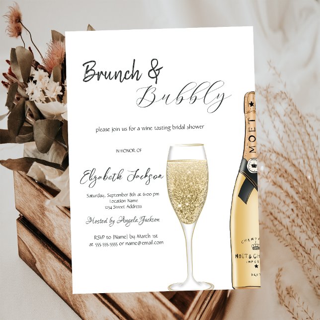 Champagne Moet Bottle Glass Brunch & Bubbly  Invitation (Creator Uploaded)
