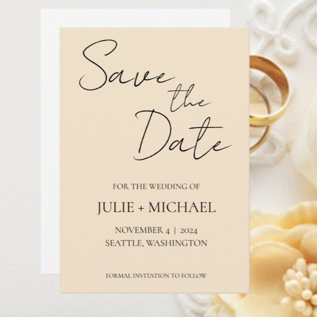 Champagne Monotone Simple Style Wedding Save The Date (In Situ Wedding)