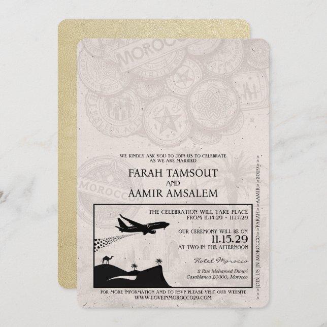 Champagne Morocco Passport Wedding Invitation (Front/Back)