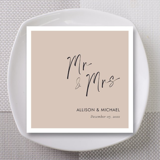Champagne Mr & Mrs Wedding Custom Napkin (Creator Uploaded)