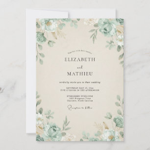 Champagne Muted Eucalyptus Foliage Wedding Invitation