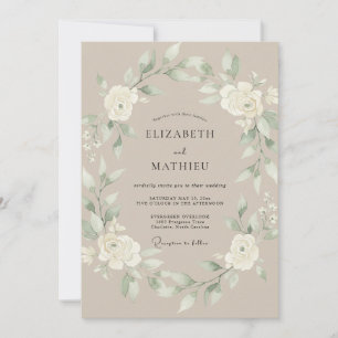 Champagne Muted Foliage Eucalyptus Wedding Invitation