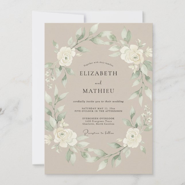Champagne Muted Foliage Eucalyptus Wedding Invitation (Front)
