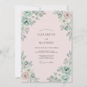 Champagne Muted Sage Foliage Eucalyptus Wedding Invitation