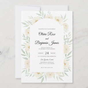 Champagne Muted Sage Leafy Wedding Invitation