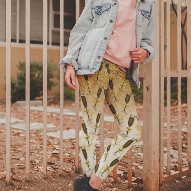 Champagne New Year Eve Celebration Gold Glitter Leggings (Creator Uploaded)