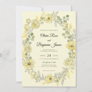 Champagne Olive Sage Peony Wedding Invitation