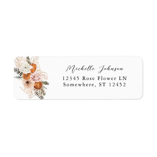Champagne Orange Rustic Floral Return Address (Front)