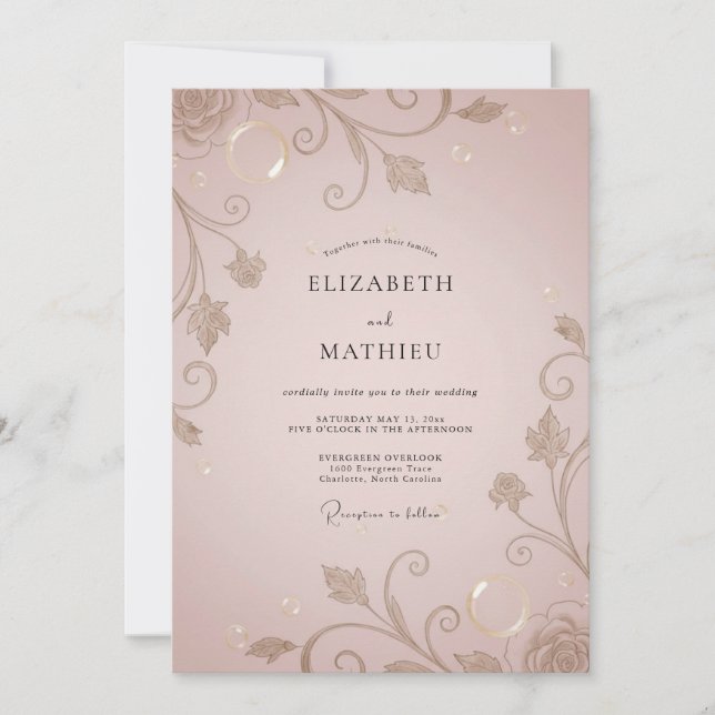 Champagne Ornate Vine Wedding Invitation (Front)