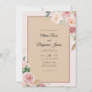 Champagne Painted Rose Wedding Invitation