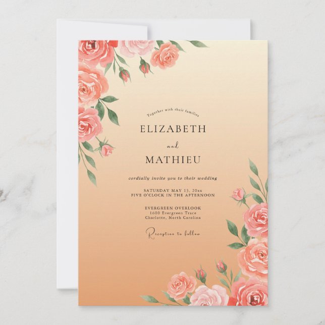Champagne Pale Blush Peony Wedding Invitation (Front)