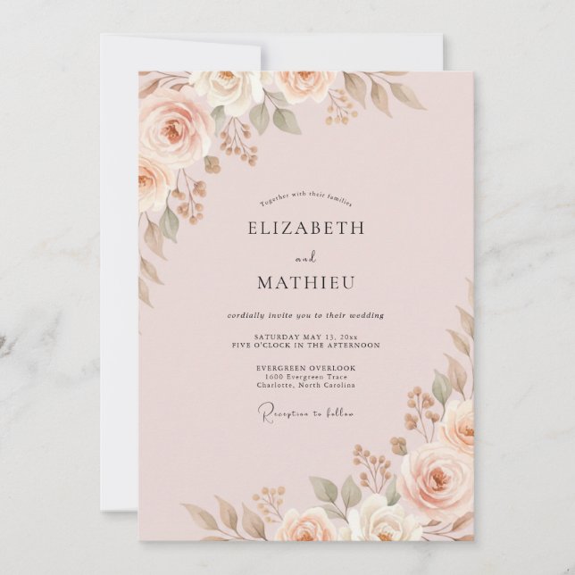 Champagne Pale Blush Petal Wedding Invitation (Front)