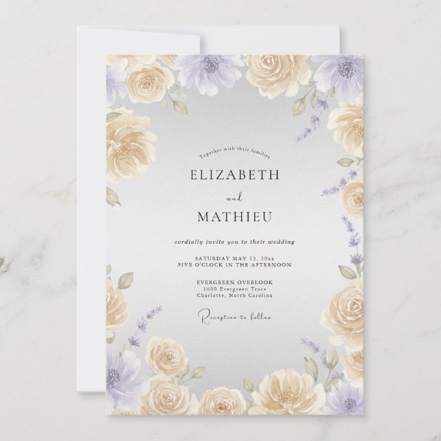 Champagne Pale Purple Vine Wedding Invitation (Front)