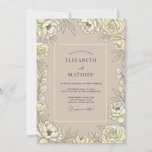 Champagne Pale Yellow Petal Wedding Invitation