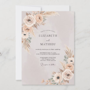 Champagne Pampas Foliage Eucalyptus Wedding Invitation