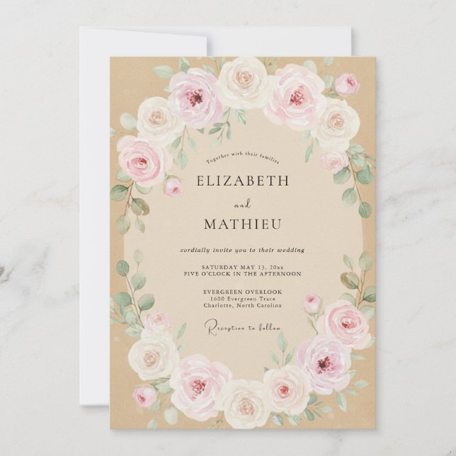Champagne Pastel Pink Petal Wedding Invitation (Front)