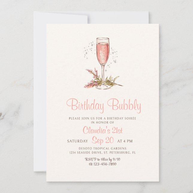 Champagne Peach Apricot Birthday Invitation (Front)