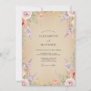 Champagne Peach Bouquet Eucalyptus Wedding Invitation