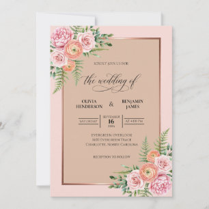 Champagne Peach Fern Wedding Invitation