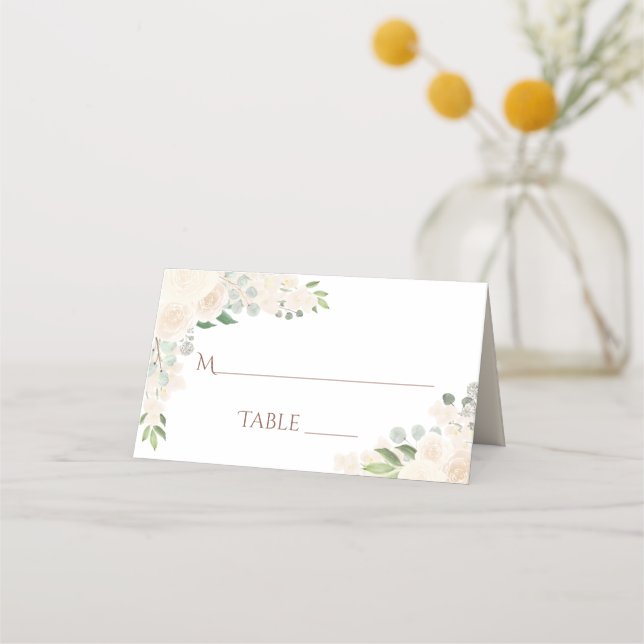 Champagne Peach Floral Elegant Wedding Write-In Place Card (Front)