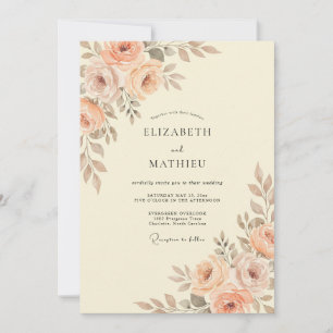 Champagne Peach Floral Watercolor Wedding Invitation