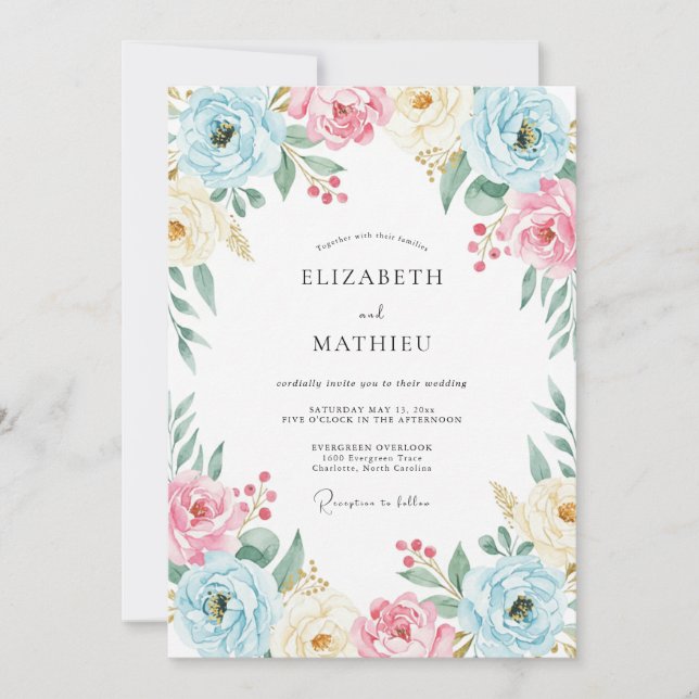 Champagne Peach Ranunculus Eucalyptus Wedding Invitation (Front)