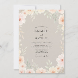 Champagne Peach Soft Floral Wedding Invitation