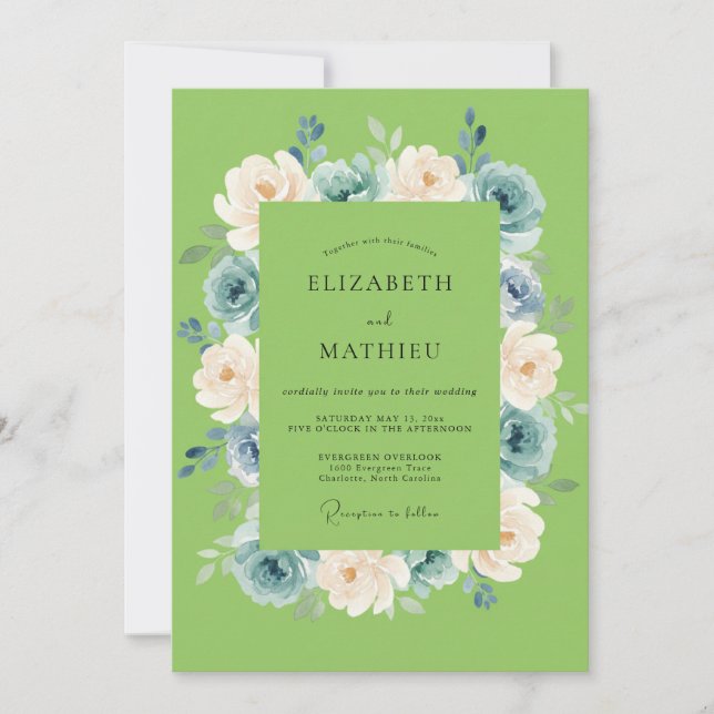 Champagne Pear Ranunculus Eucalyptus Wedding Invitation (Front)