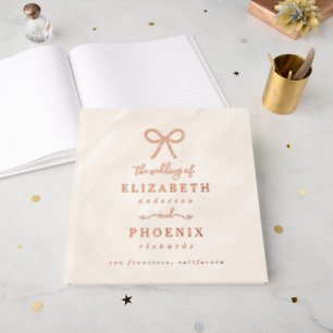 Champagne Pearl Bow Elegant Square Wedding Guest Book