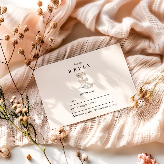 Champagne Pearl Bow Graduation RSVP Card (Creator Uploaded)